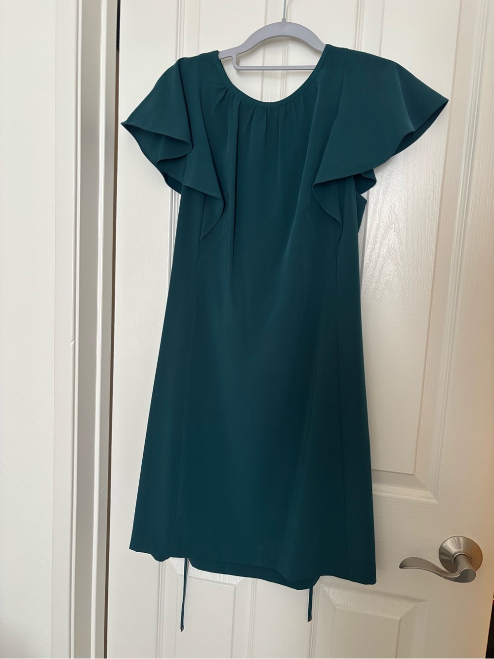 LOFT Teal Ruffle Sleeve Dress